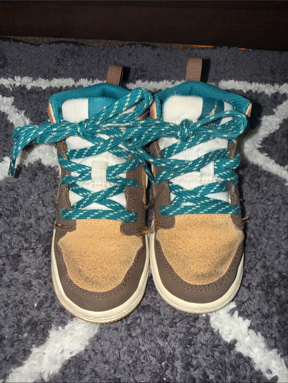 Kids Brown and Teal High-Top Sneakers with Lace-Up Support